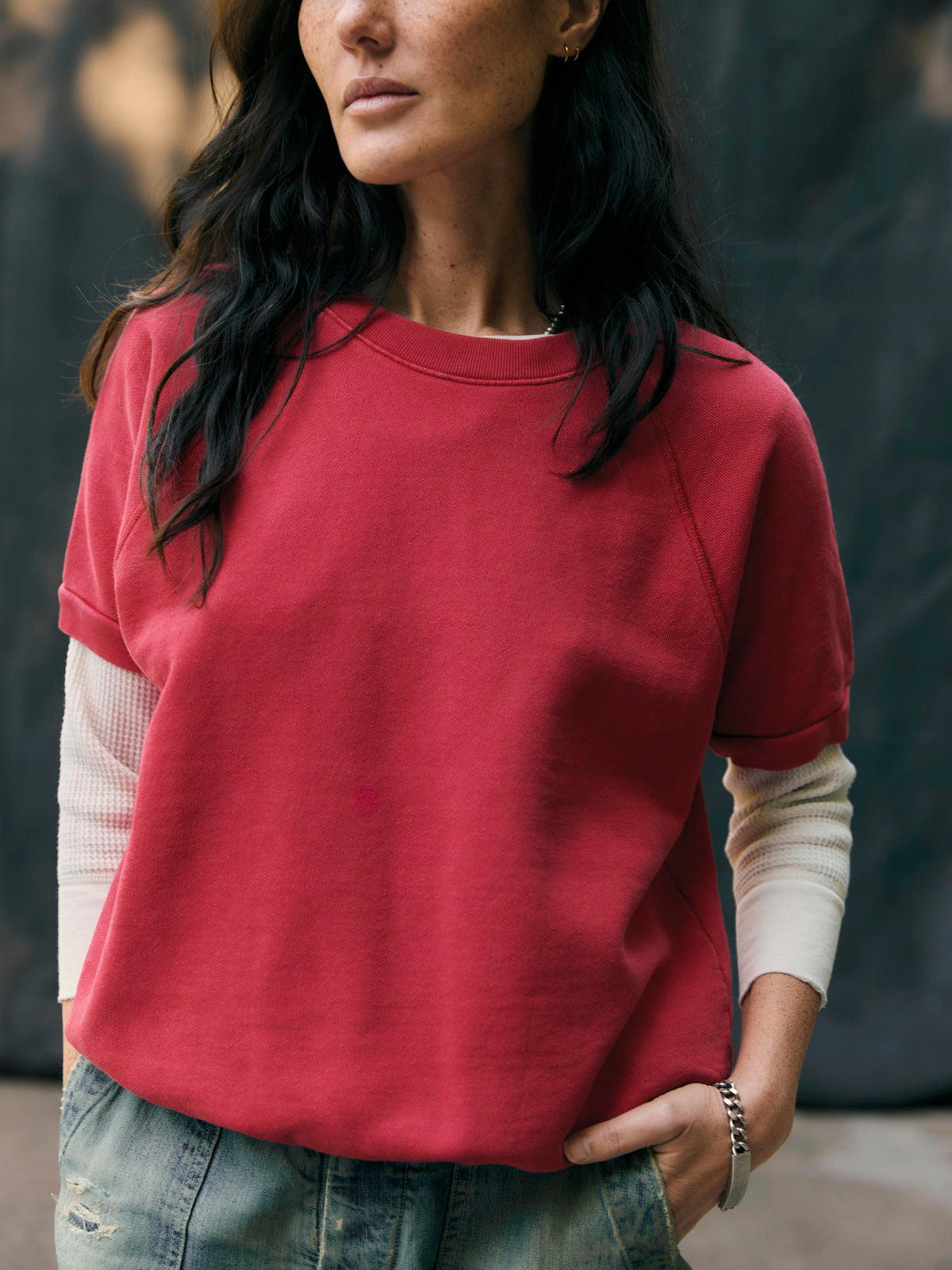 short sleeve raglan sweatshirt in red