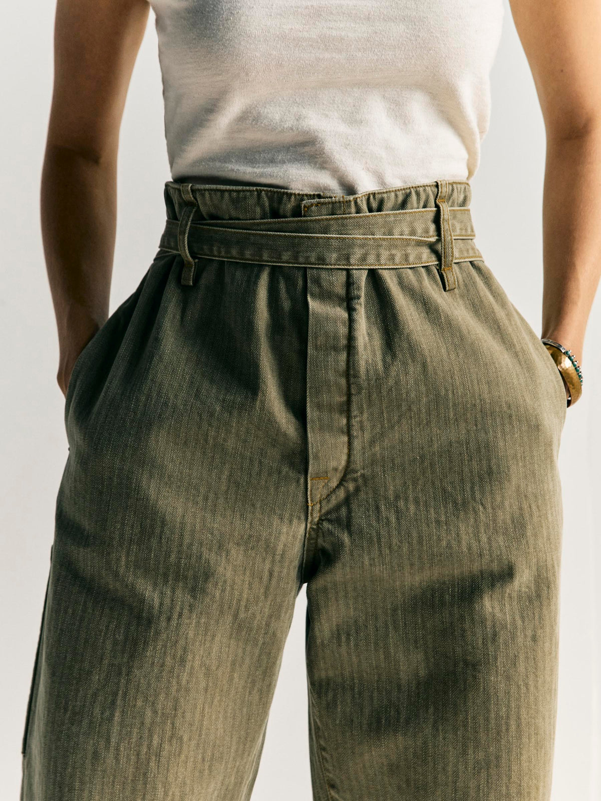 virginia self-tie trouser in herringbone