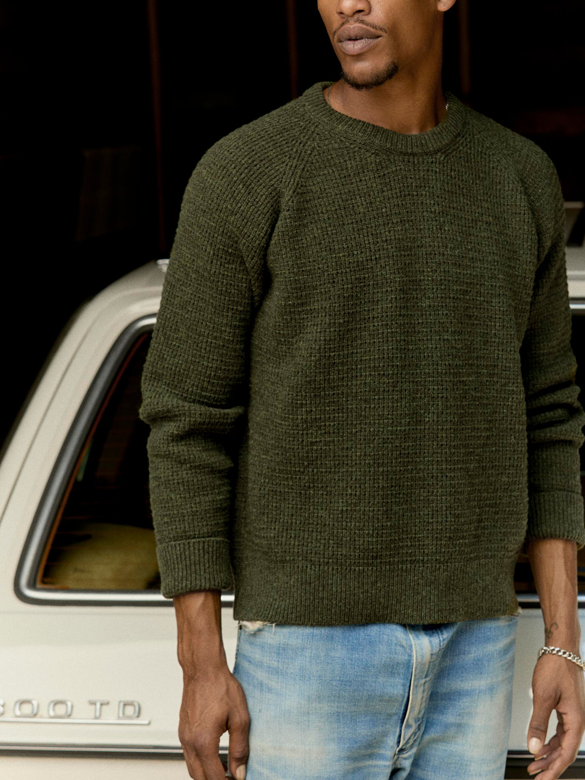 raglan sweater in olive melange