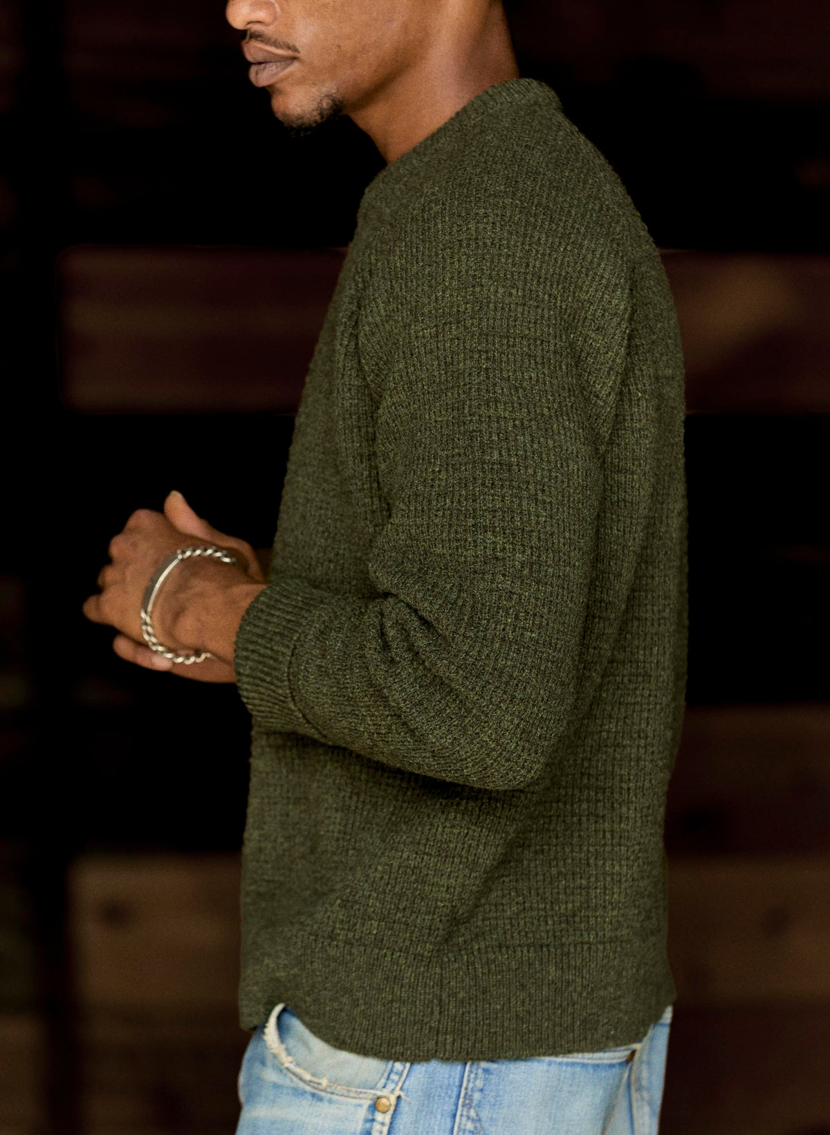 raglan sweater in olive melange