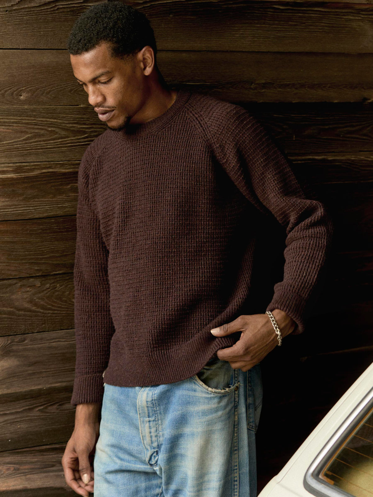 raglan sweater in burgundy melange
