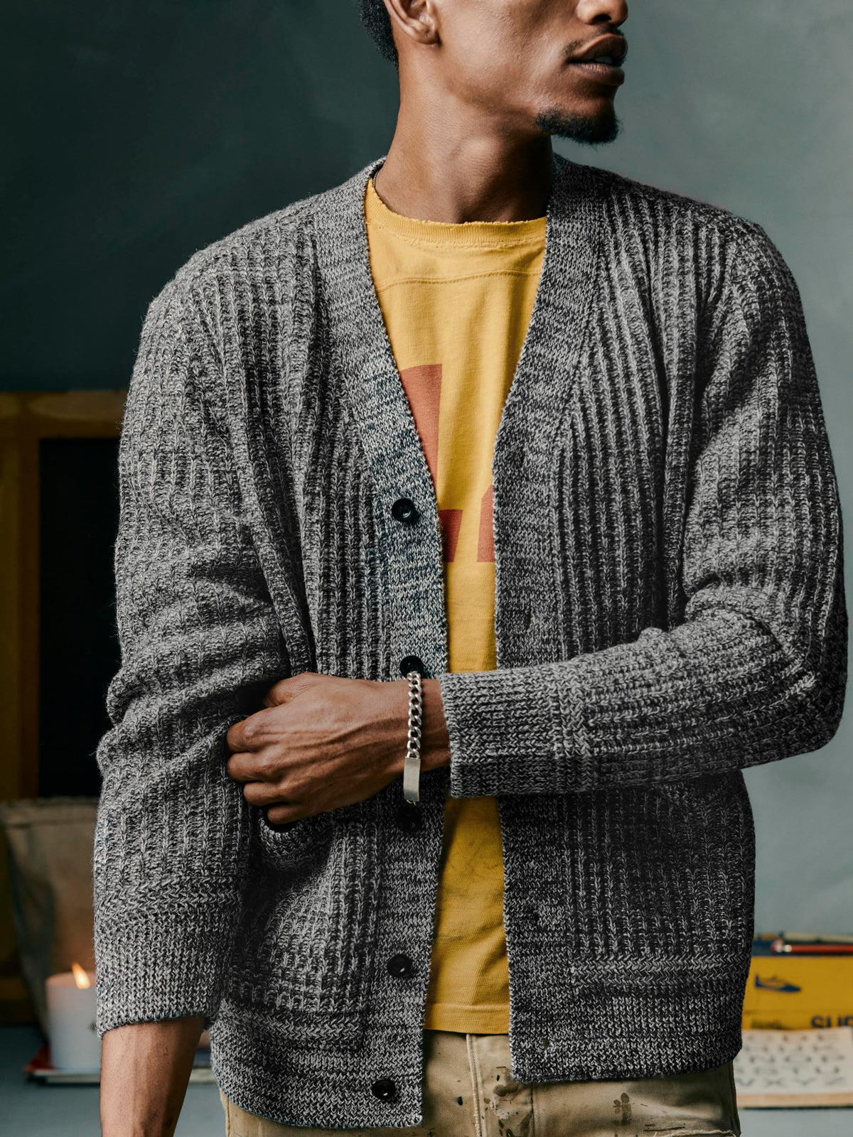 walker cardigan in marled grey