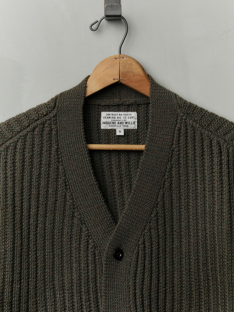 walker cardigan in marled olive - Model