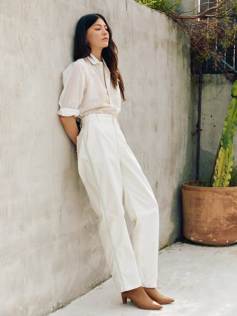 baker striped trouser in white