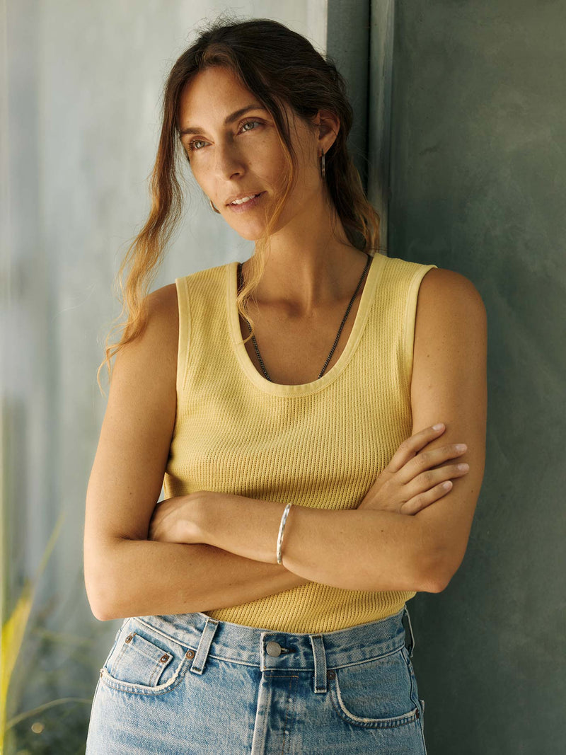 the vintage tank in open knit yellow