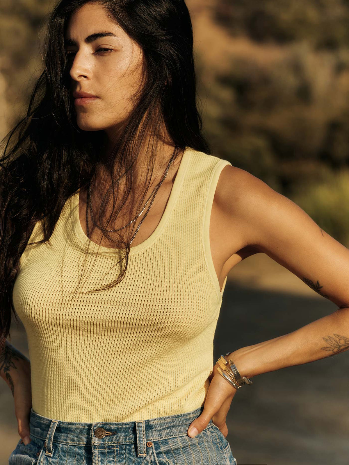 the vintage tank in open knit yellow