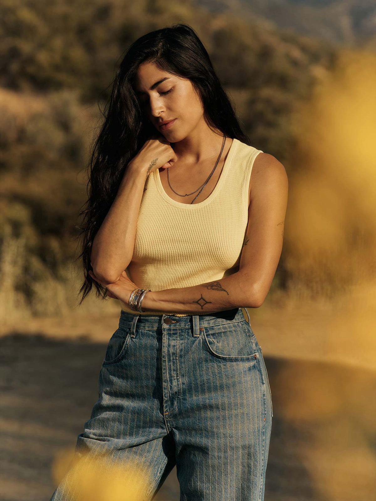 the vintage tank in open knit yellow