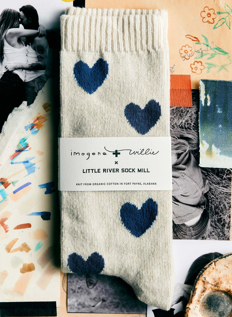 blue heart sock in natural - Model